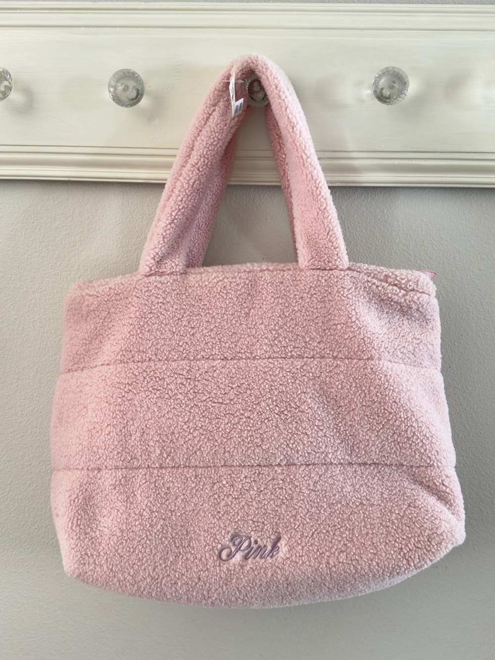 PINK Victoria's Secret Soft Dusty Pink Teddy Fleece Logo Travel Carryall Tote.